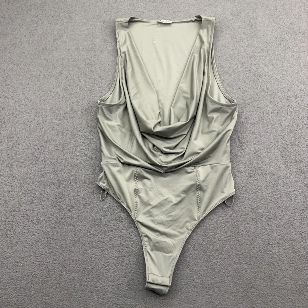 Free People Intimately When And Where Bodysuit Sz XS Laurel Oak Olive Green Cowl